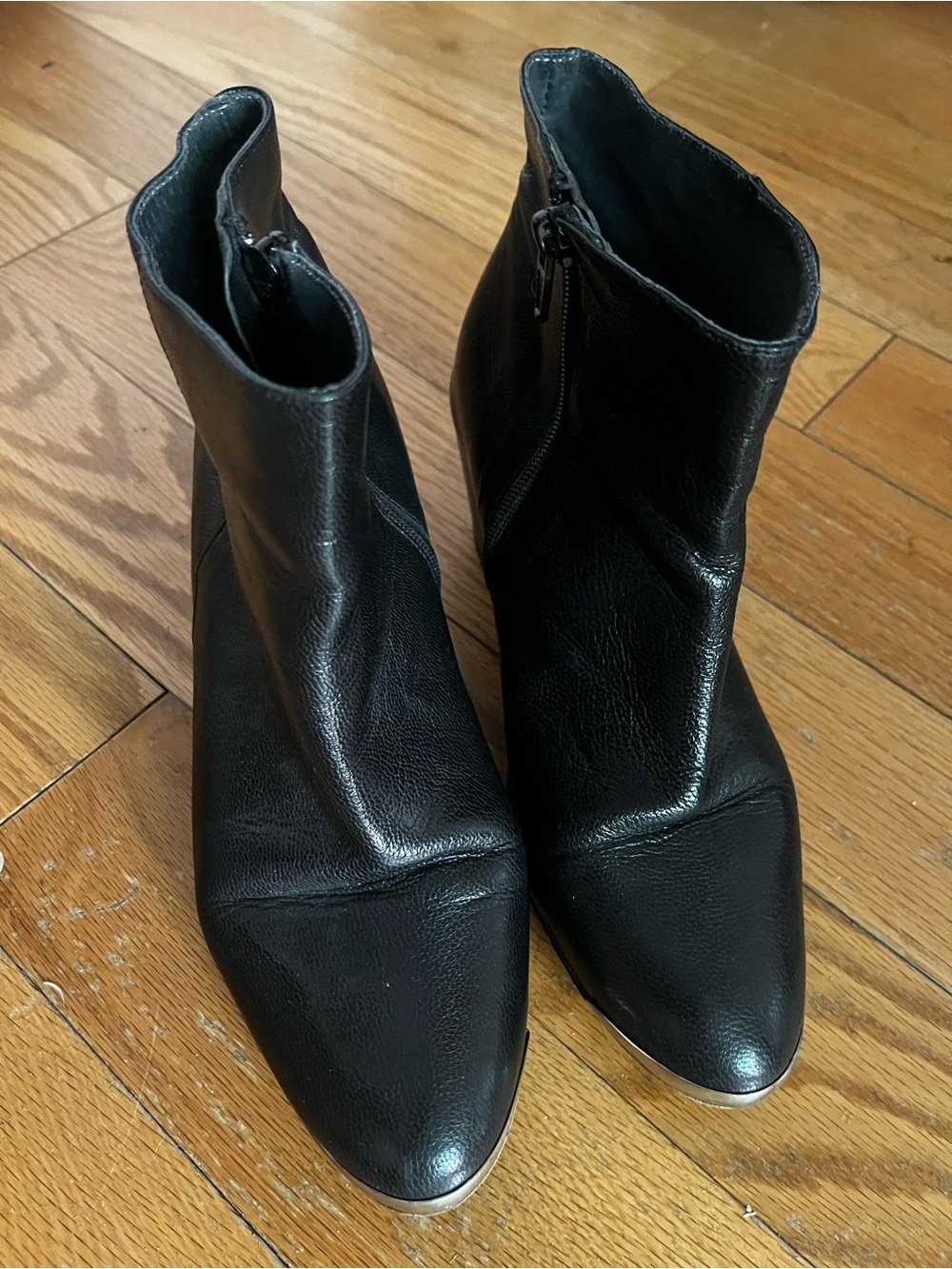 Jonak Sleek Black Leather Pointed Toe Ankle Booties